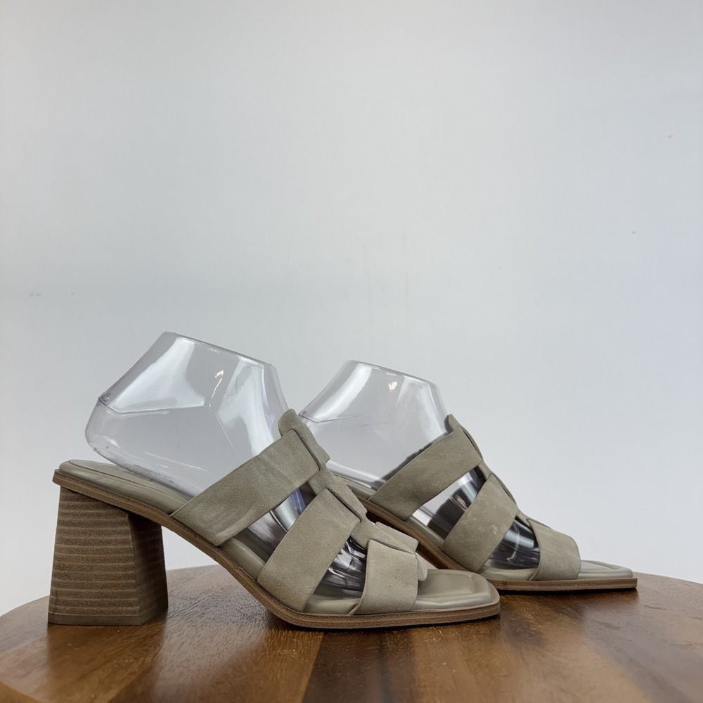Womens Marc Fisher Louisa Ivory Leather Slip On Slide Heeled Sandals Size 9.5 M